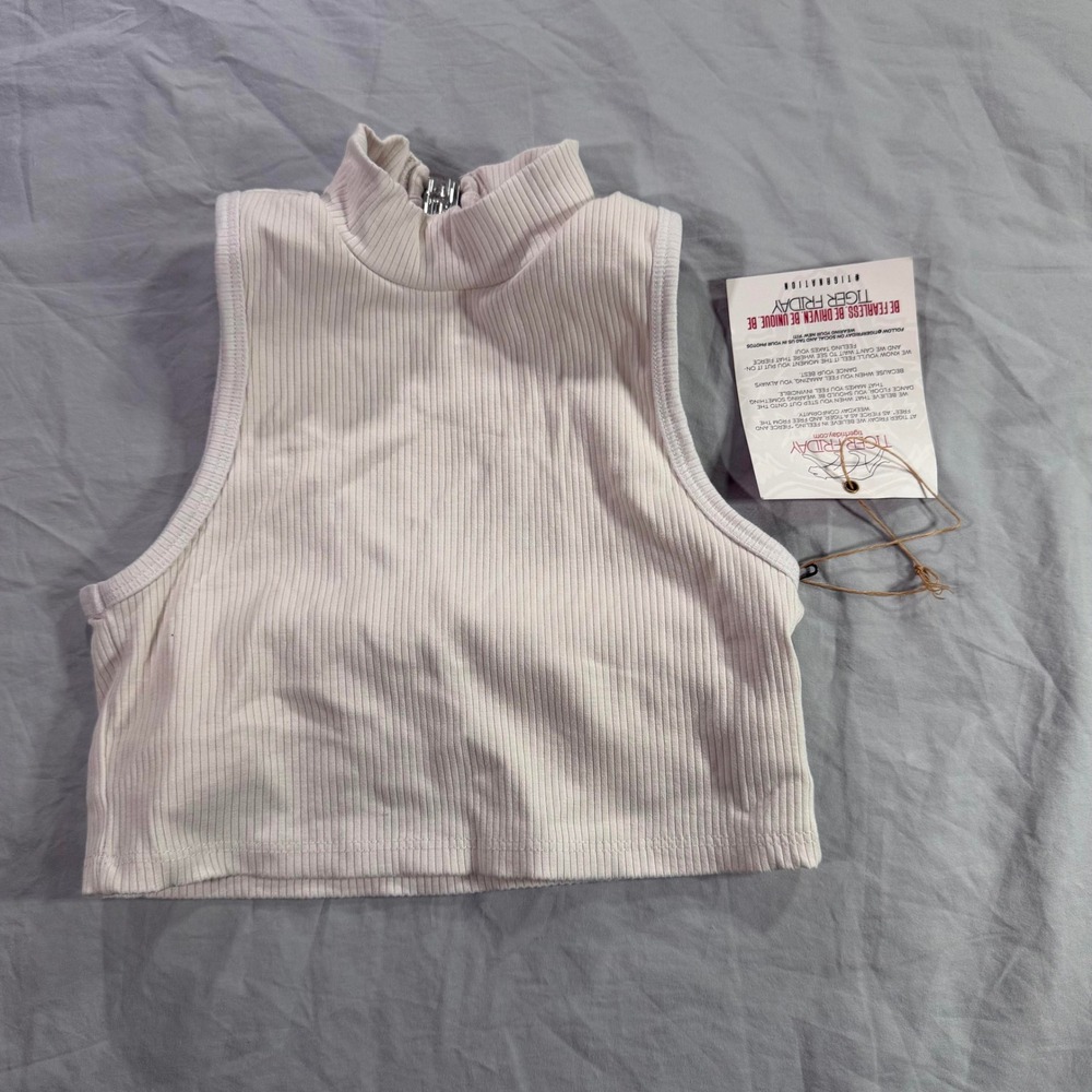 Tiger Friday Ribbed Mock Neck Cut Out Crop Top Kids XL White Open‎ Back Dance